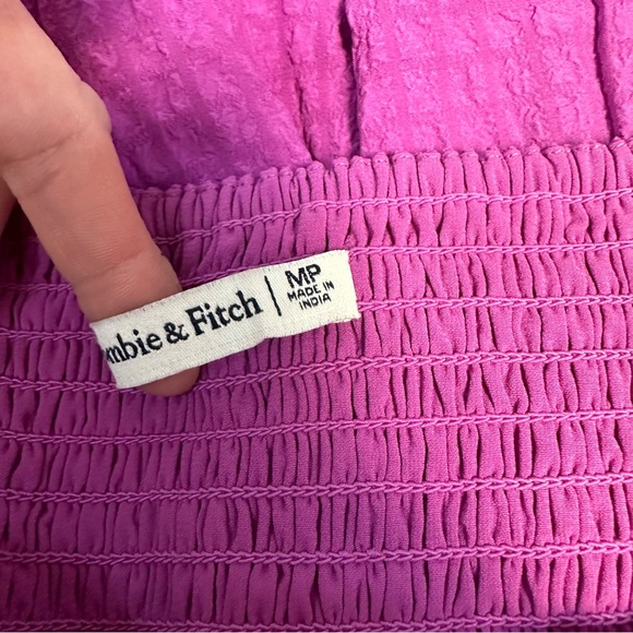 Abercrombie & Fitch Magenta Emerson Textured Puff Sleeve Mini Dress Women’s MP - Picture 9 of 11